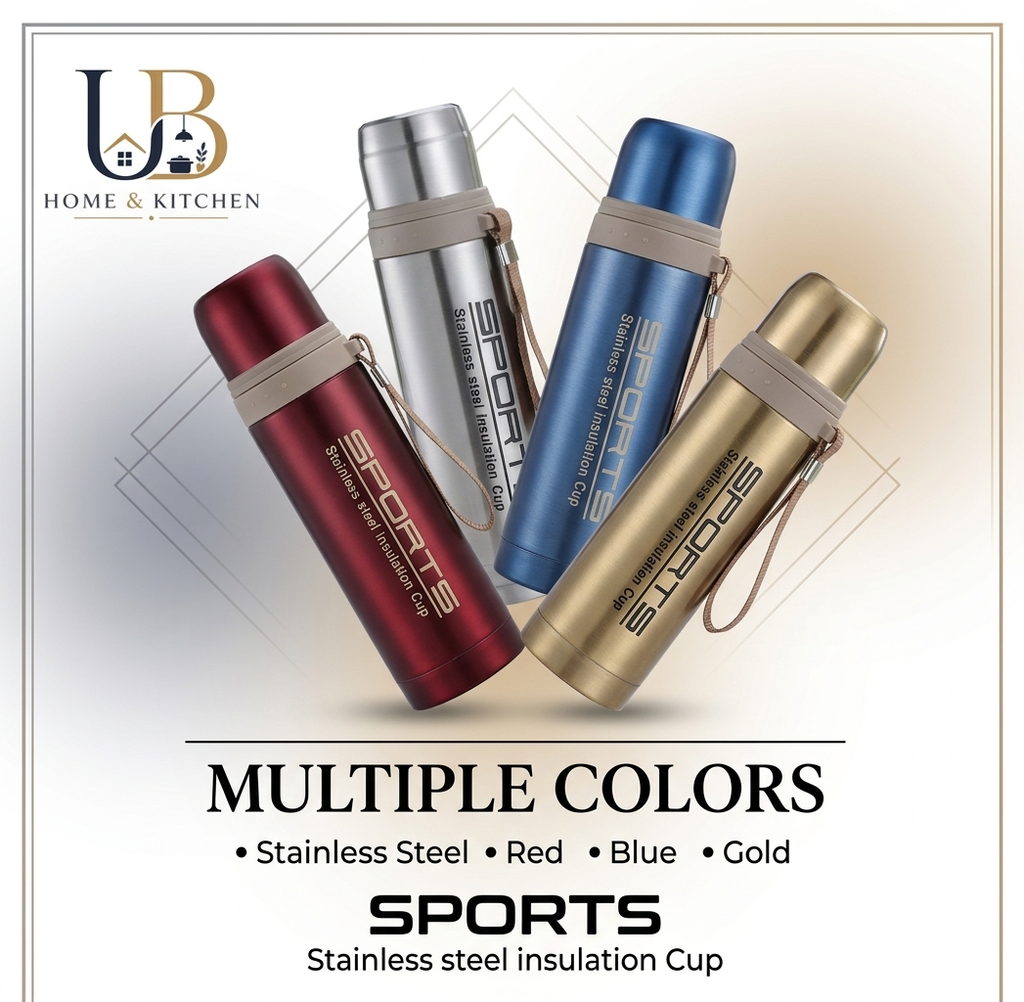 Premium Stainless Steel Vacuum Flask – Sports Thermos Bottle (Hot & Cold) | UB Home & Kitchen