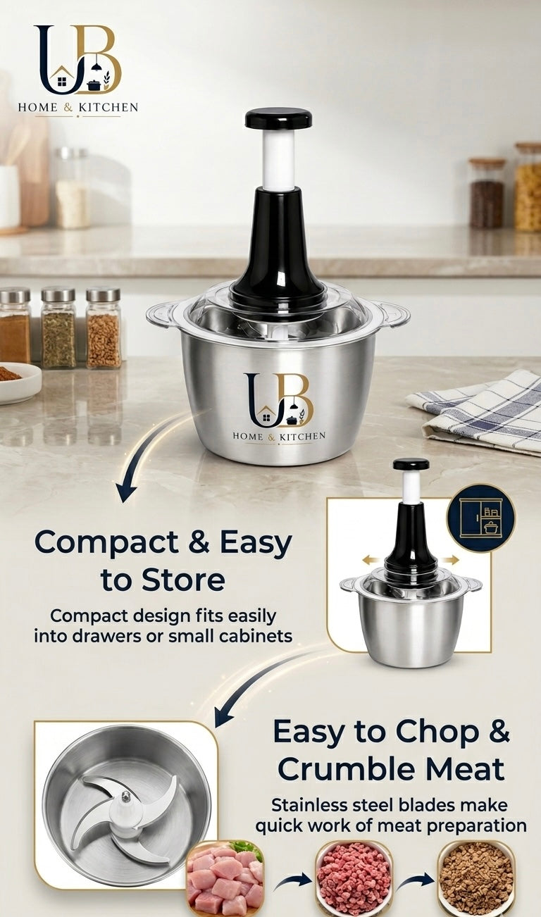 Premium Manual Food Chopper – Stainless Steel Bowl | UB Home & Kitchen