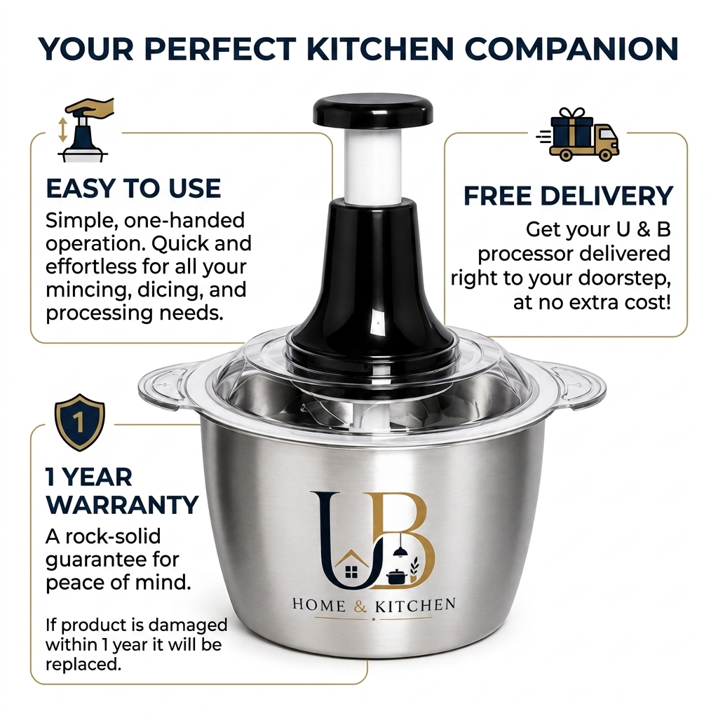 Premium Manual Food Chopper – Stainless Steel Bowl | UB Home & Kitchen