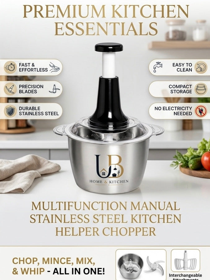 Premium Manual Food Chopper – Stainless Steel Bowl | UB Home & Kitchen