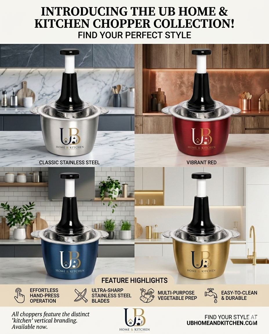 Premium Manual Food Chopper – Stainless Steel Bowl | UB Home & Kitchen