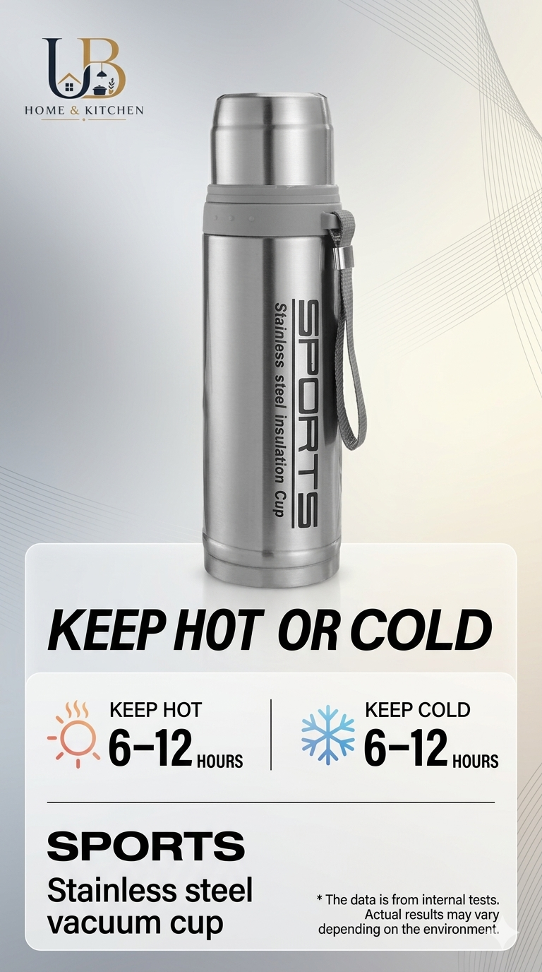 Premium Stainless Steel Vacuum Flask – Sports Thermos Bottle (Hot & Cold) | UB Home & Kitchen