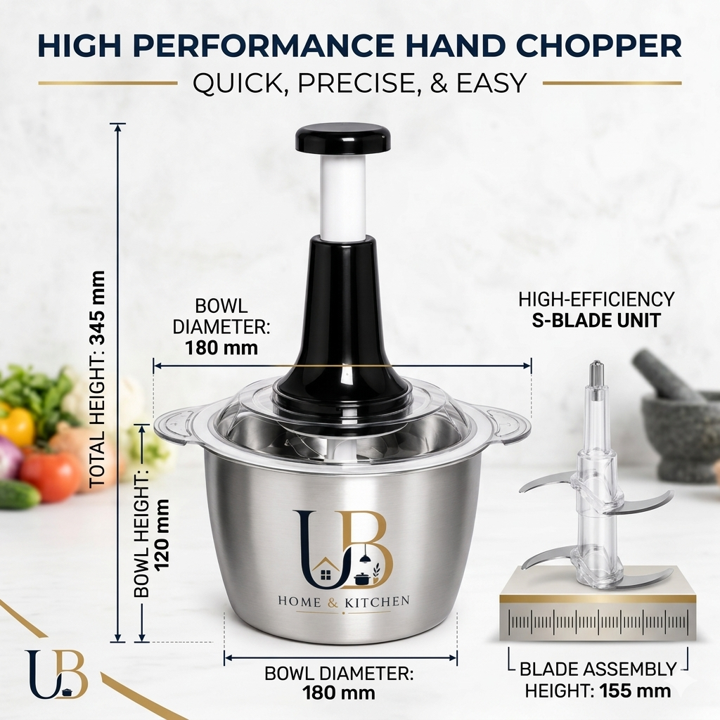 Premium Manual Food Chopper – Stainless Steel Bowl | UB Home & Kitchen
