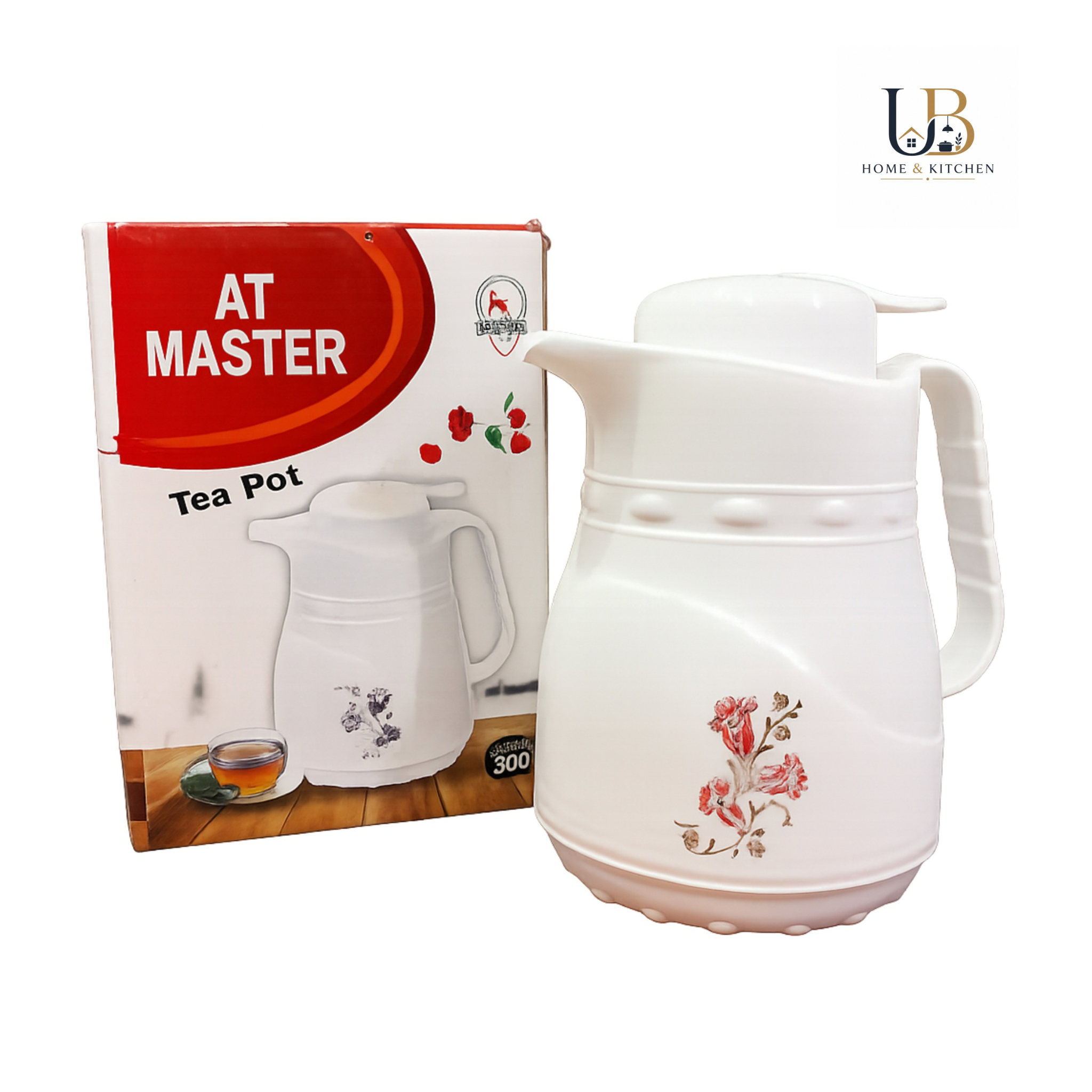 UB Home & Kitchen Premium 300ml Vacuum Insulated Tea Pot Flask | Push Button Thermos Jug | Hot & Cold Coffee & Tea Dispenser | Leakproof | 1 Year Warranty