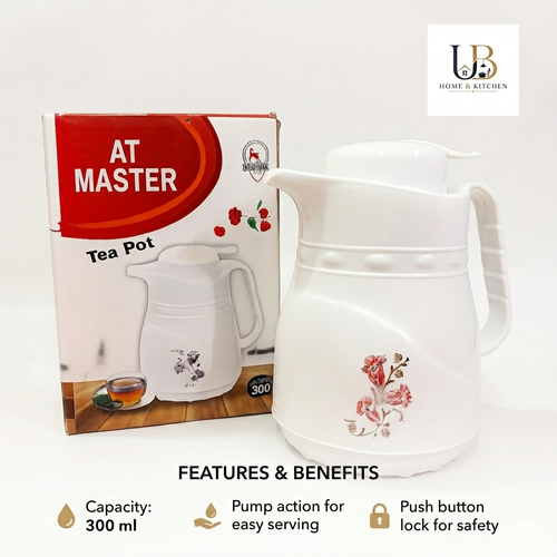 UB Home & Kitchen Premium 300ml Vacuum Insulated Tea Pot Flask | Push Button Thermos Jug | Hot & Cold Coffee & Tea Dispenser | Leakproof | 1 Year Warranty